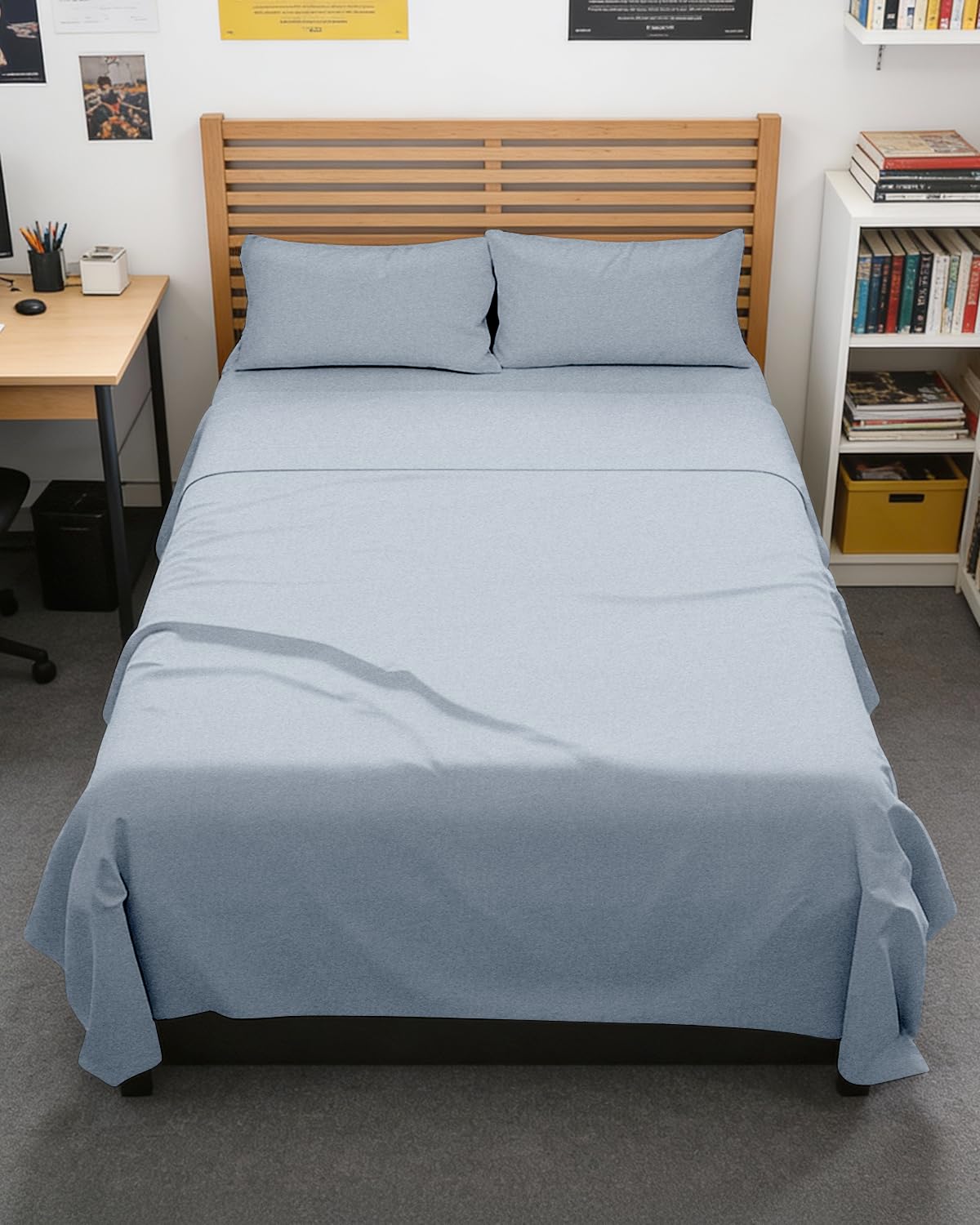 Full XL Sheets - 4 Piece Full XL Sheet Set - Breathable - Heathered Blue | Hotel Luxury Bedding for Women & Men with Deep Pockets, Ultra-Soft, Comfy, Easy-Fit, Wrinkle Free & Fade Resistant, Oeko-Tex 39 - Heathered Blue Full XL
