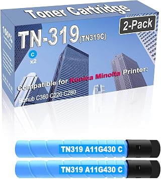 2-Pack Compatible High Capacity TN319 TN-319 TN319C A11G430 Color Toner Cartridge use for Konica Minolta Bizhub C360 C220 C280 Printer Cyan