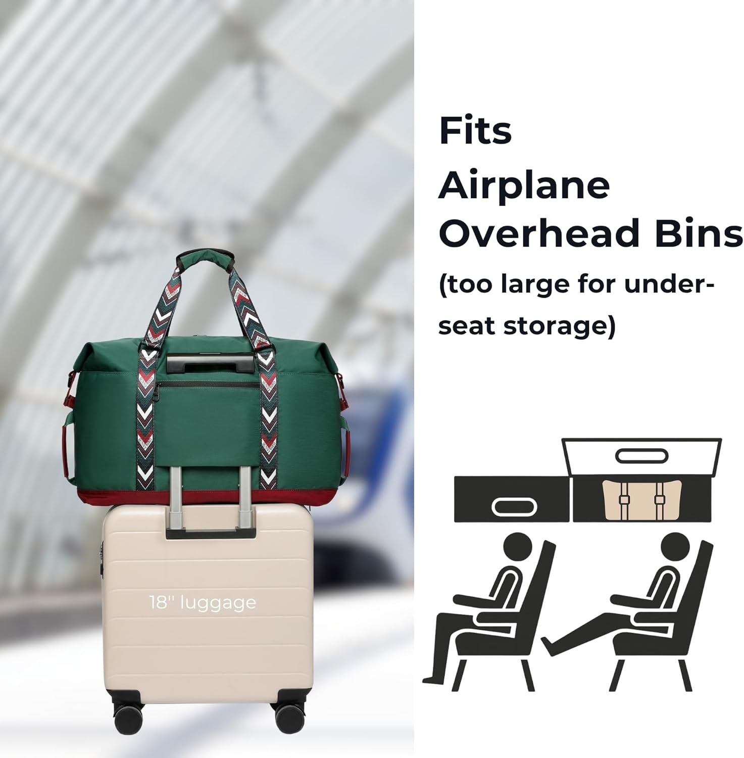 SUNNY BIRD Duffel with Utility Pouch, 40L Weekender Overnight Bag with Shoe Compartment for Travel and Sports (Greenboho) - Image 2