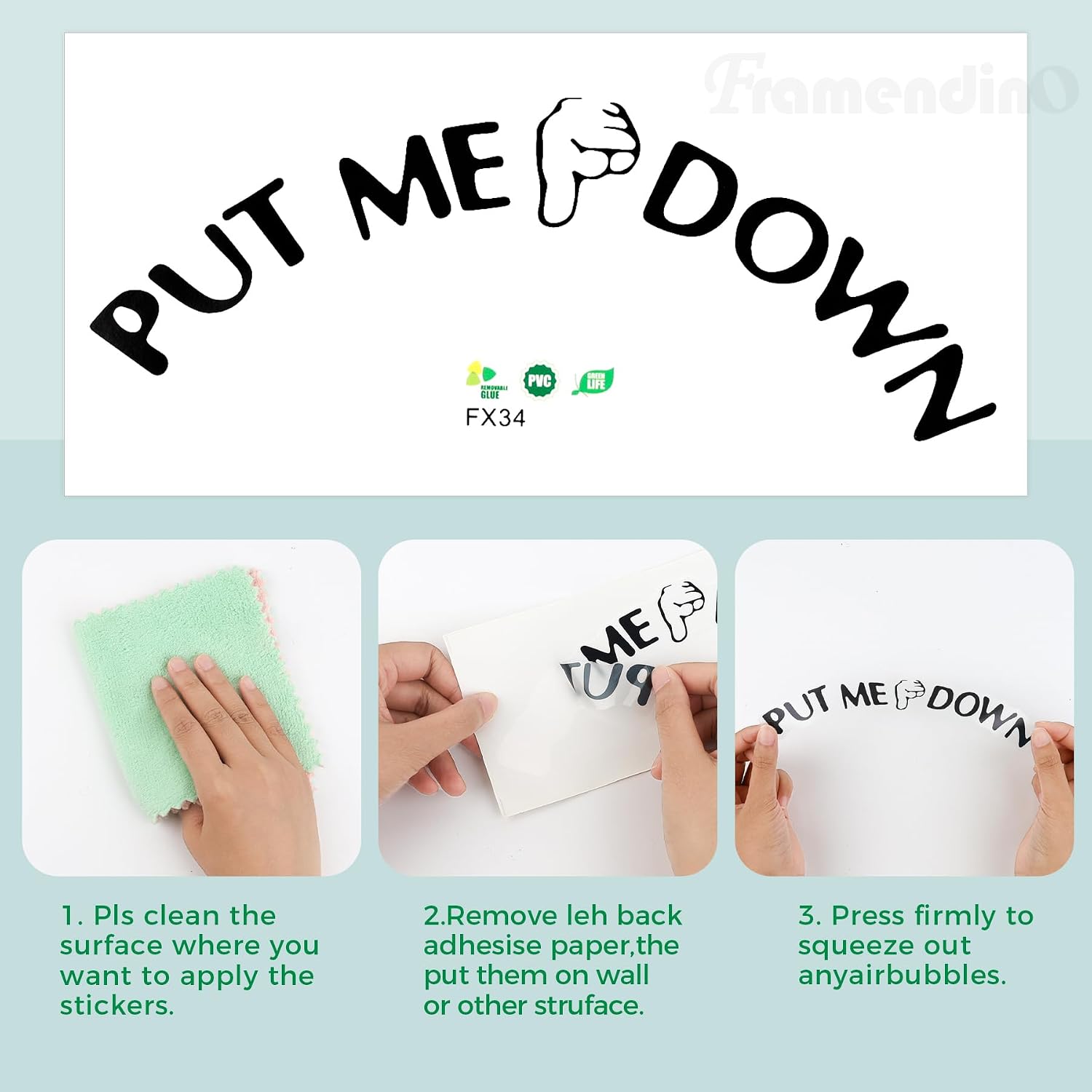 Framendino, 4 Pack Funny Reminder Decoration Put Me Down Toilet Seat Decal Sticker for Bathroom Black