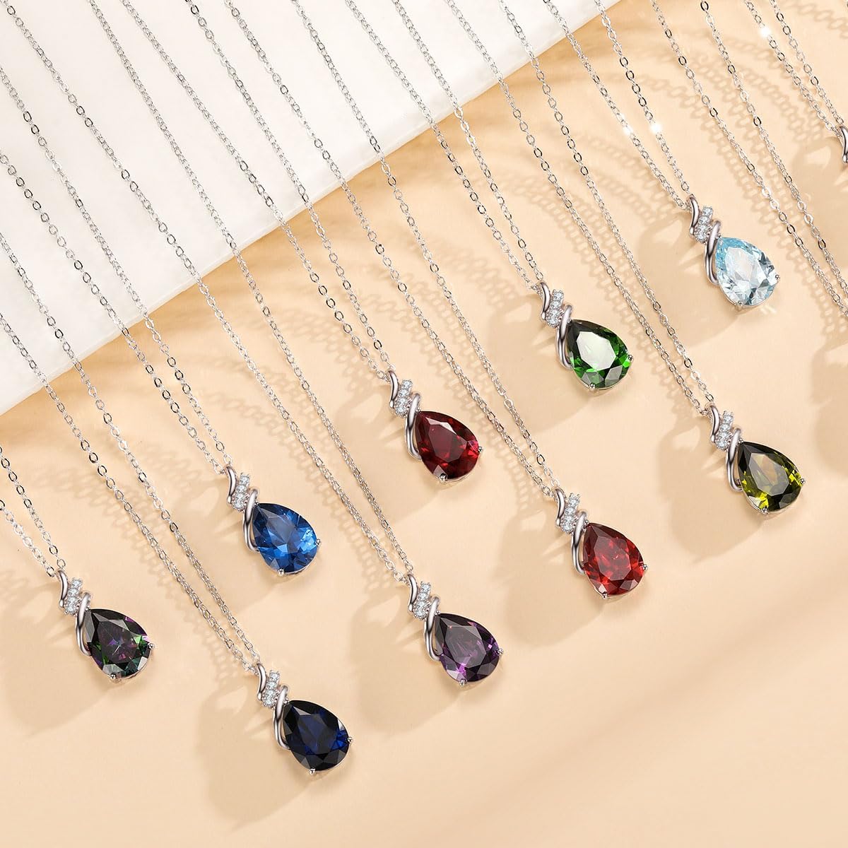 Birthstone Necklace for Women - S925 Sterling Silver Teardrop with Cubic Zirconia and Gemstones -Birthday Jewelry gift for her, Girlfriend, Wife, Mom on Birthday, Anniversary - Image 3