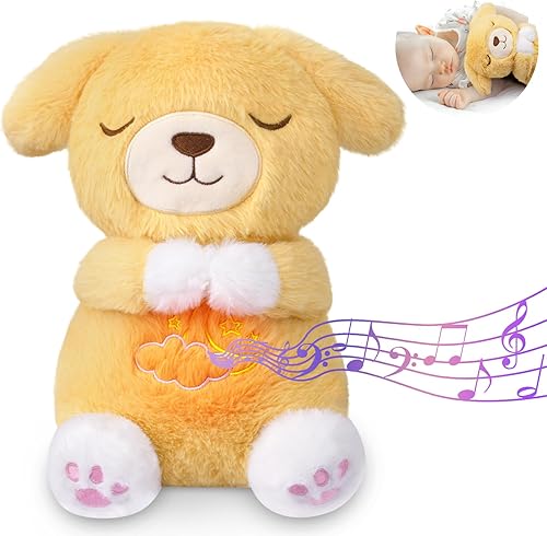 Miniatura 1 de Animal de peluche que respira, juguete de peluche para perro, máquina de sonido relajante con luces musicales y movimiento de respiración para niños