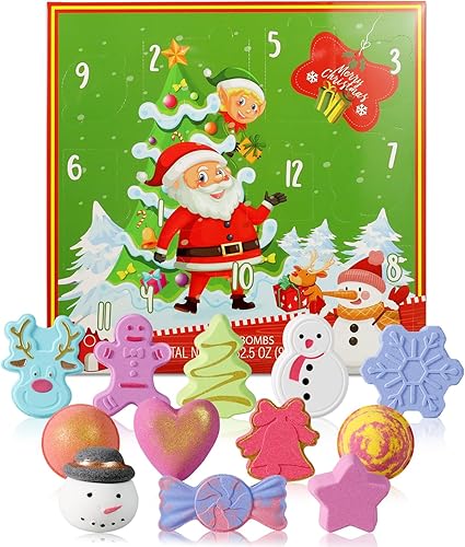 Calendario de Adviento de Navidad 2025, regalos de bombas de baño para niños, 12 bombas de baño de burbujas sorprendentes en el interior, calendario