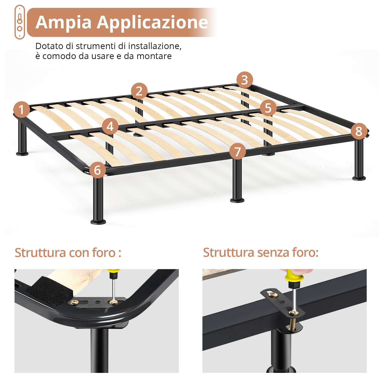 Kamtop 4 pz Piedi per Letto Piedini Regolabili da 18-32cm Gambe per Mobili in Acciaio Capacità di carico 500 lb Protezione e Stabilità per Mobili Gambe per Letto Tavolo Divani Nero