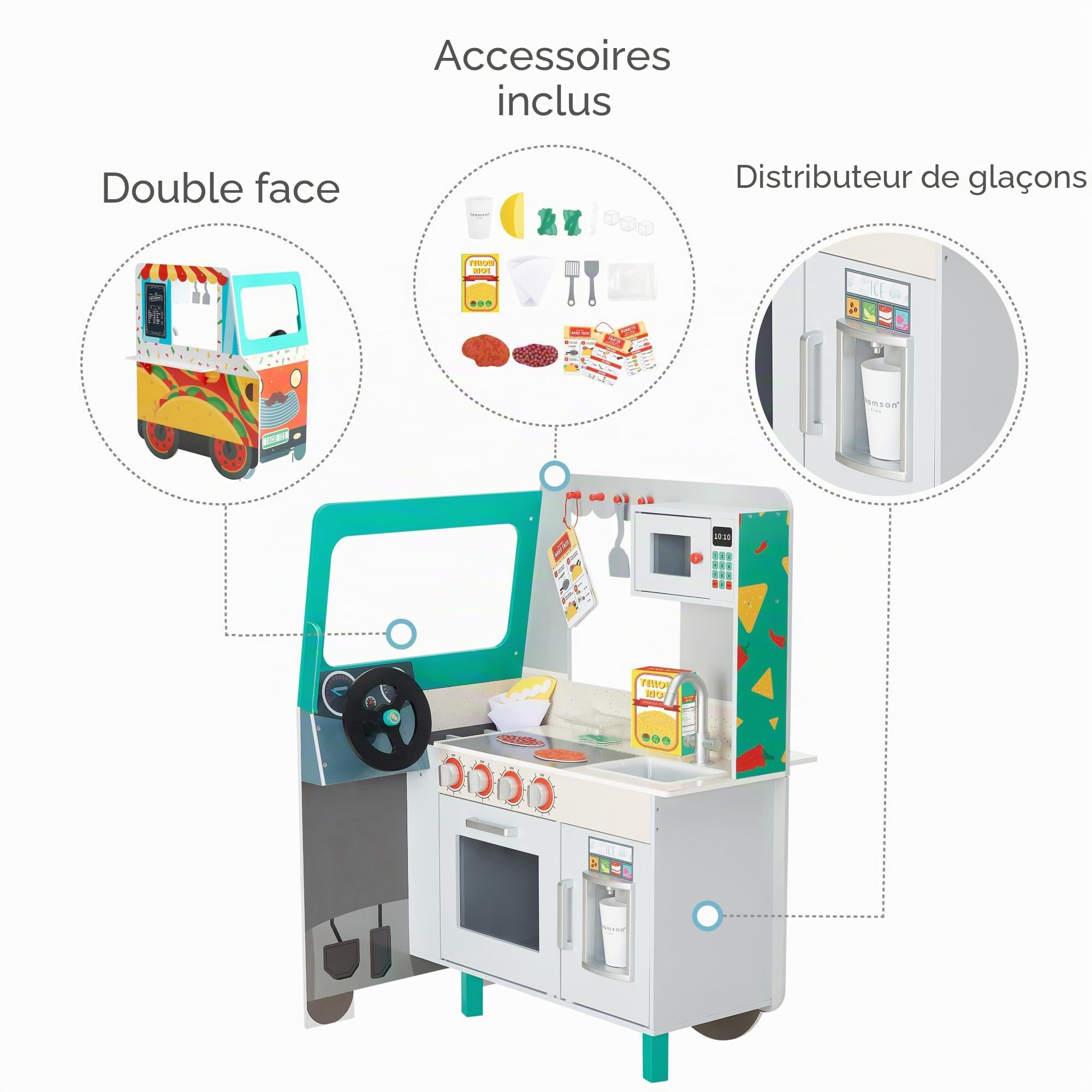 Teamson Kids Food Truck en Bois, Cuisine de Jeu pour Enfants, Camion Taco Ludique | Camion Taco Ludique