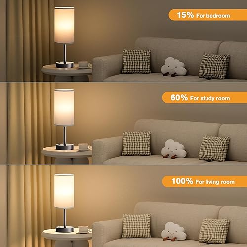 Vista 31 de Fenmzee Juego de lámparas de mesa pequeñas táctiles regulables de 2 a 3 vías, carga USB A + C, salida de CA, base de grano de madera, bombillas