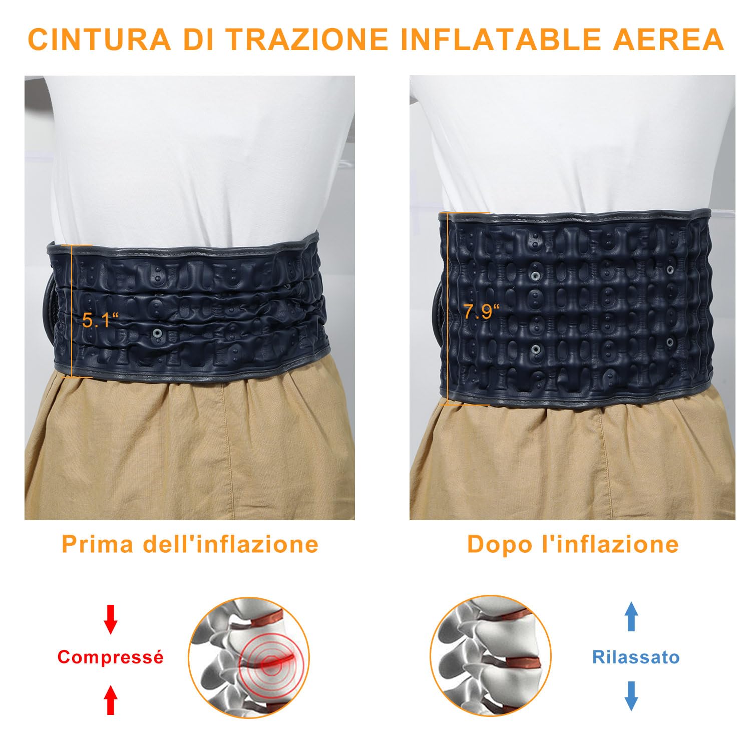 HONGJING Cintura gonfiabile di decompressione della schiena con riscaldamento e vibrazione per il sollievo immediato dal mal di schiena Cintura di supporto spinale con batteria ricaricabile