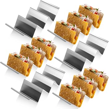6 PcsTaco Holders, Stainless Steel Taco Stand Holder with Handles, Tortilla Holders, Metal Taco Holder Stand Tray for Tacos Shells, Each Holds Up to 3 Tacos, for Home Restaurant