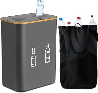 Relaxdays Pfandflaschen Sammelbehälter 160l, 2 Beutel, HxBxT: 70x57x37 cm, Flaschensammler für Glas und Plastik, grau