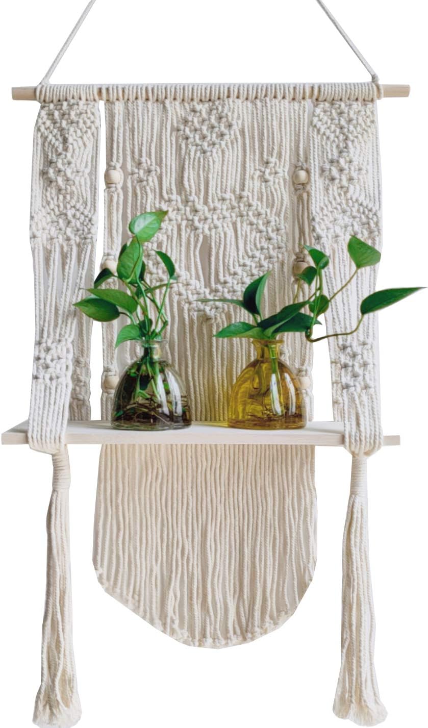 GeeproLarge Macrame Wall Hanging Shelf in Natural Cotton Rope Stylish and Practical Macrame Plant Hanger for Plants