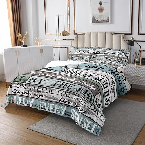 Miniatura 3 de Feelyou Juego de colcha de casa de lago, tamaño King, rústico, con diseño de lago y reglas del lago, colección de ropa de cama retro con tablones de