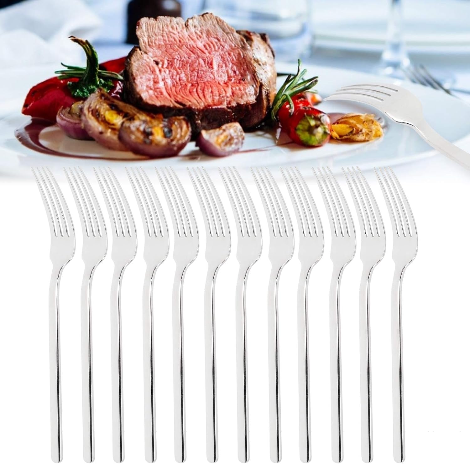 12Pcs 316 Stainless Steel Fork Set, Premium Dinner Forks for Steak, Thickened Eating Utensils with Mirror Polishing, Elegant Tableware for Kitchen, Dining Room, Daily Use