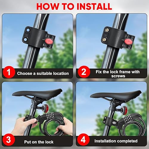 Miniatura 2 de Cable de bloqueo de bicicleta, cerradura de bicicleta de bobina de combinación reiniciable de 5 dígitos de alta seguridad, cerraduras de cable