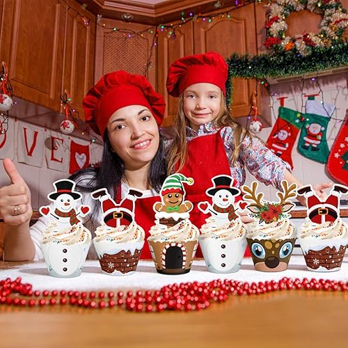 Miniatura 5 de Hemoton 72 piezas de decoración para magdalenas de Navidad para decoración de postres