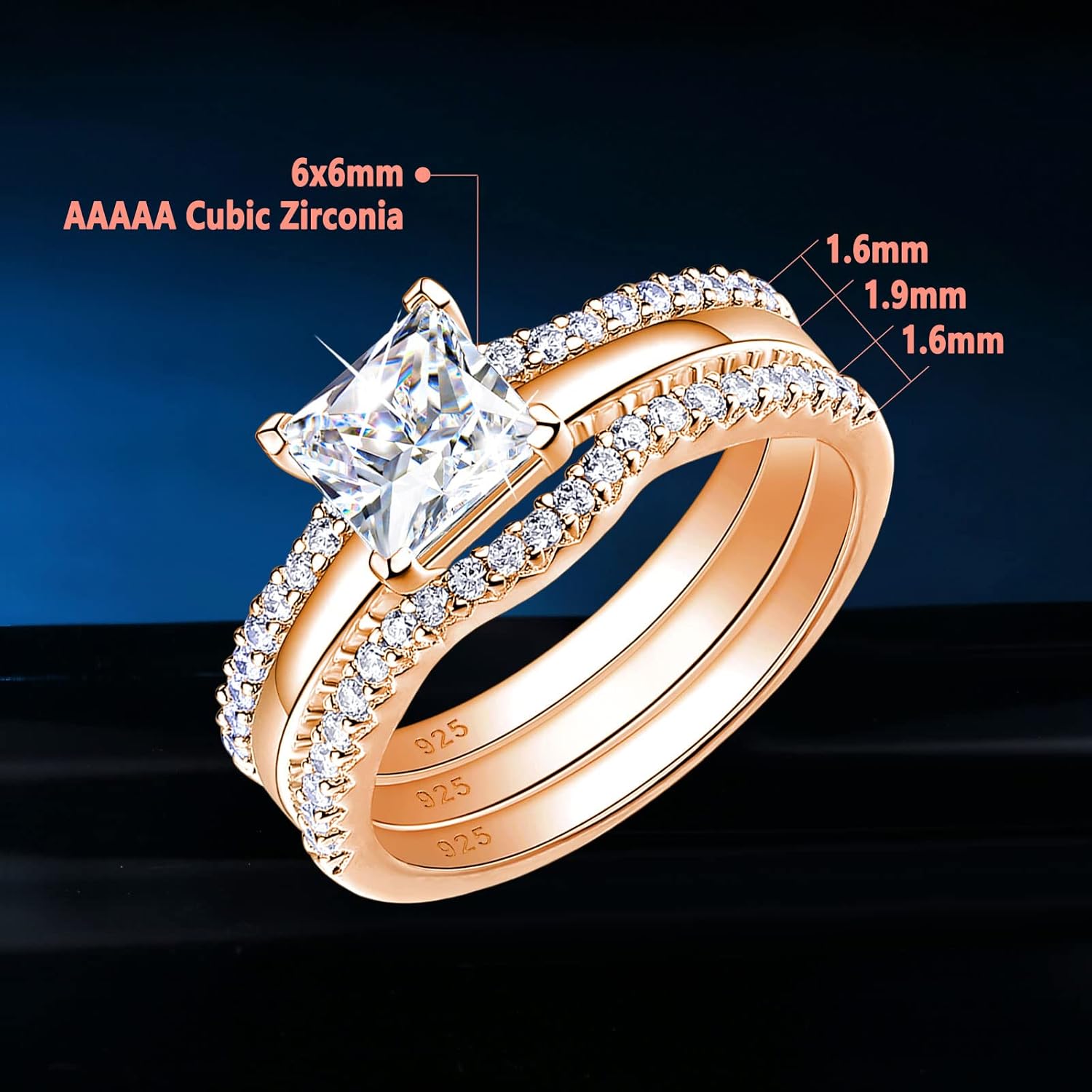 SHELOVES Solitaire Princess CZ Engagement Rings Set for Women Wedding Rings Enhancers band 925 Sterling Silver 4-13 - Image 8
