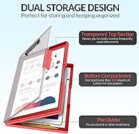 Vista 3 de Sooez Portapapeles con almacenamiento, portapapeles de plástico de alta resistencia Cleaview de 8.5x11 con almacenamiento doble, portapapeles