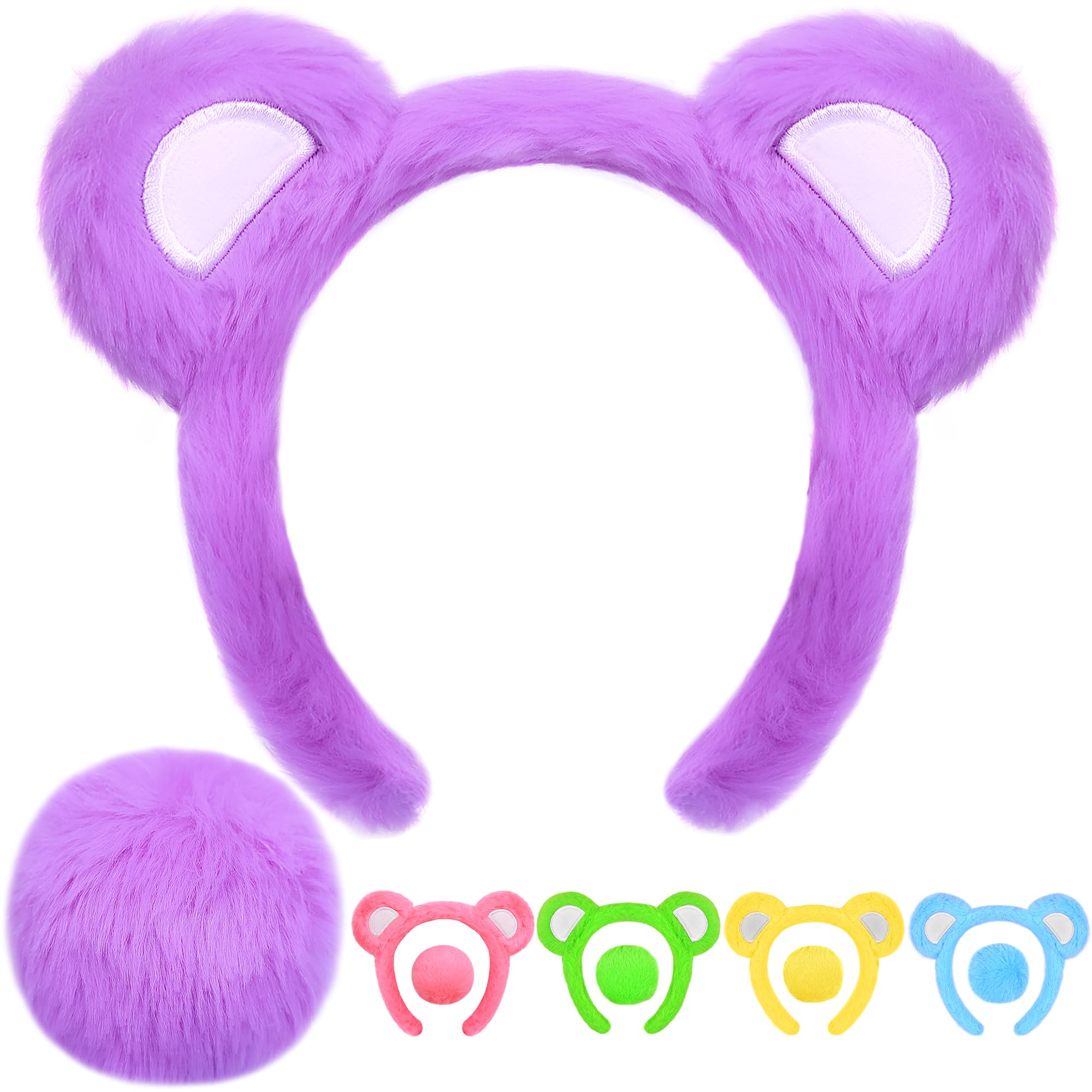 MUKOSEL Bear Ears Headband and Tail Set, Bear Costume Animal Ears Costume for Adult Women Men Halloween Party Headwear