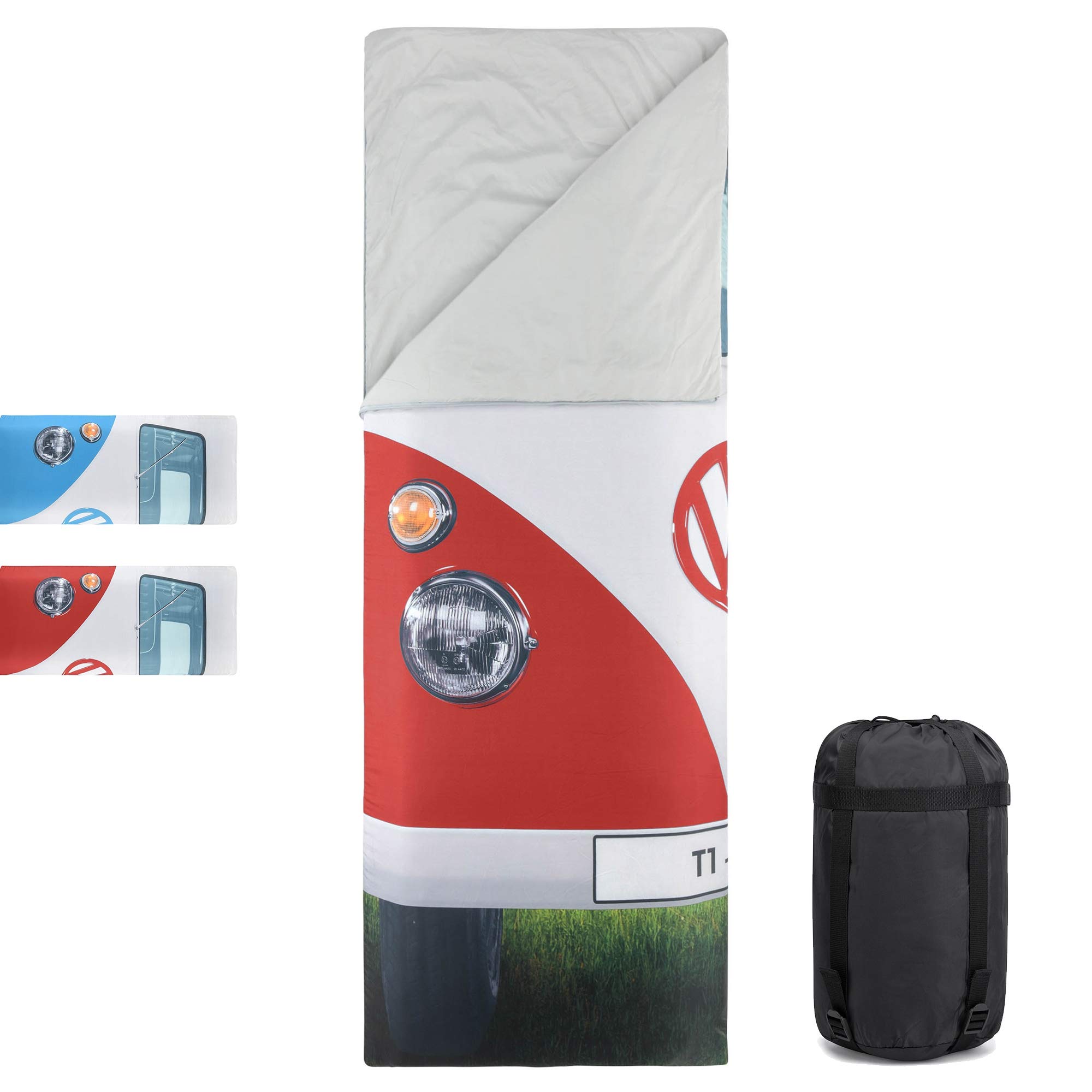 Volkswagen Summer Sleeping Bag for Camping Kids and Adults Spring Summer Autumn - Official VW Camper Van Design 190 x 75 cm - Multiple Colours