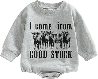 Lamuusaa Western Baby Girl Boy Clothes Long Sleeve Romper Sweatshirt Cow Print Bodysuit Oversized Sweater Fall Outfit 0-24M