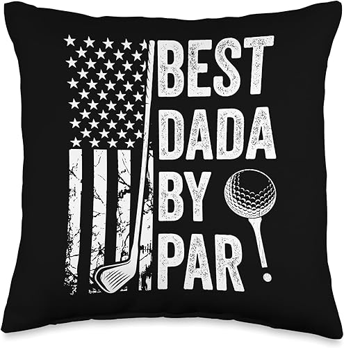Best Dad By Par Golfing Apparel by AlphaONE Best Par USA Flag Father's Day Golfing Dada Throw Pillow, 16x16, Multicolor