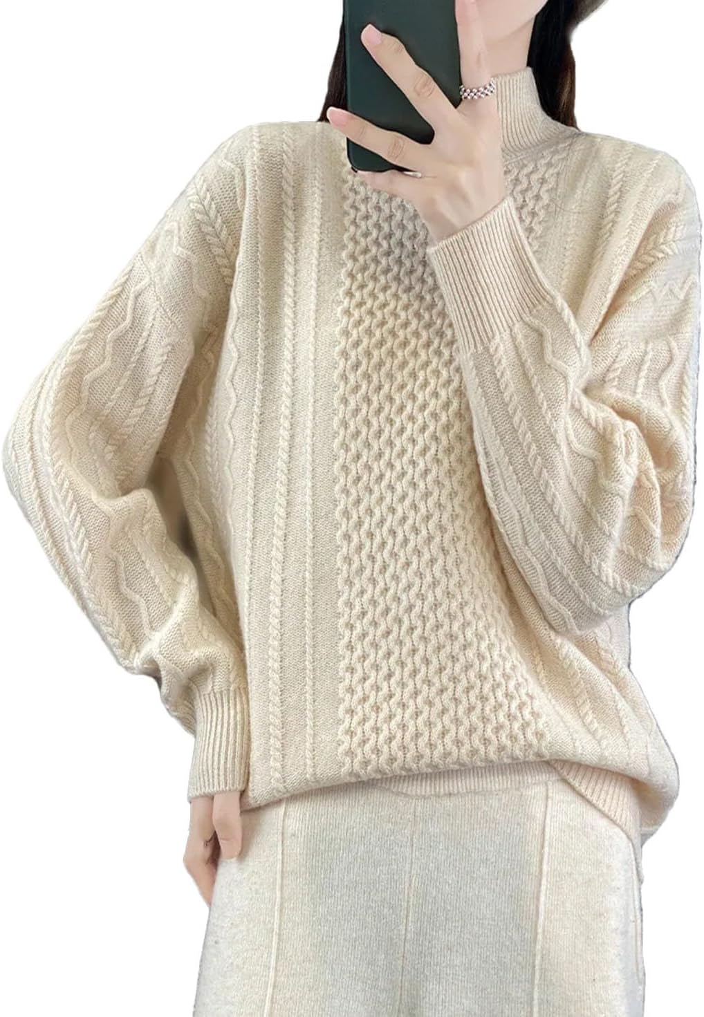 Women Solid Elegant Pullover Sweater Long Sleeve Turtleneck Cable Knitted Sweaters Office Casual Thermal Tops