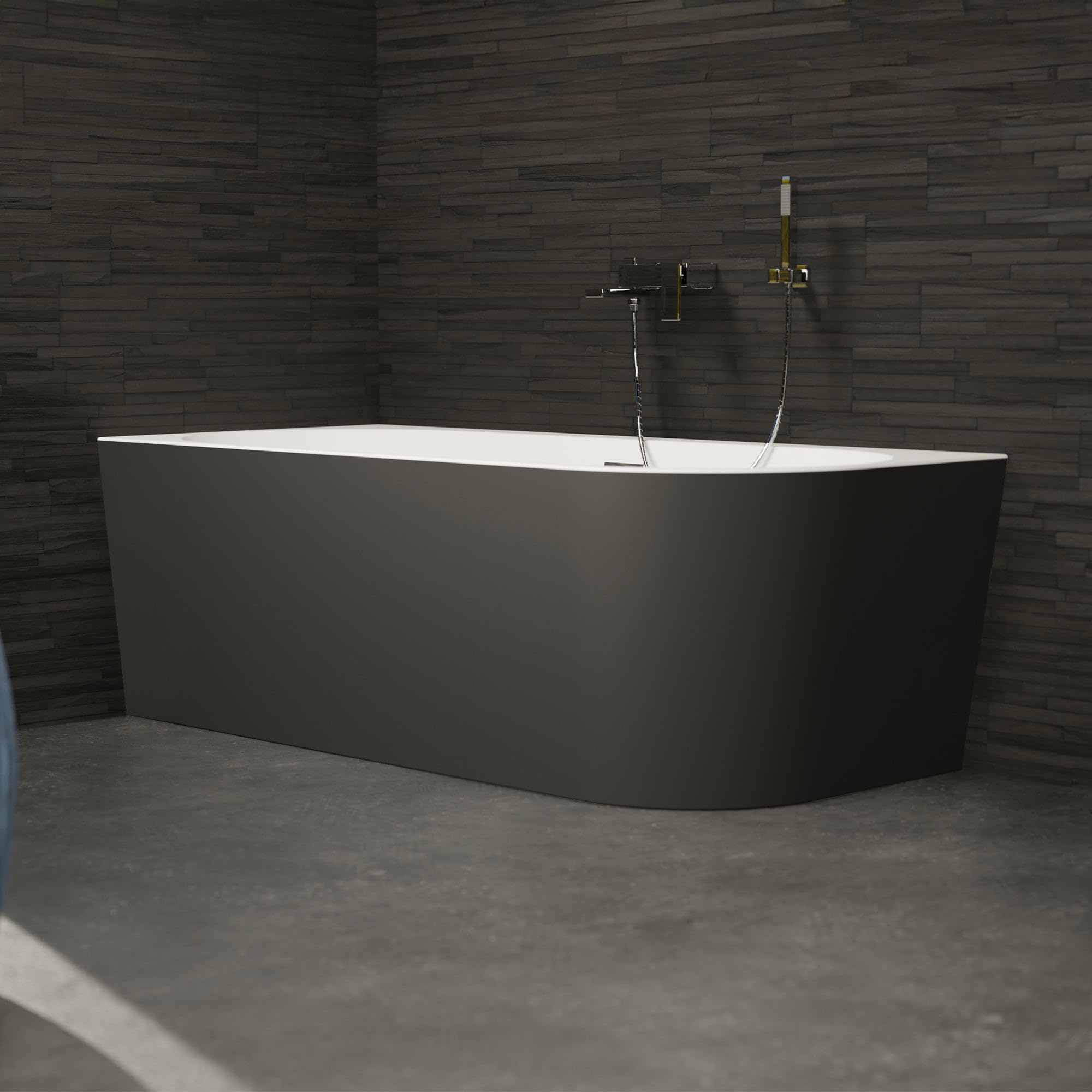 SPALINA Capri 180 Gauche Noire - Bañera Semi-exenta Mural L. 180 x l. 81 cm