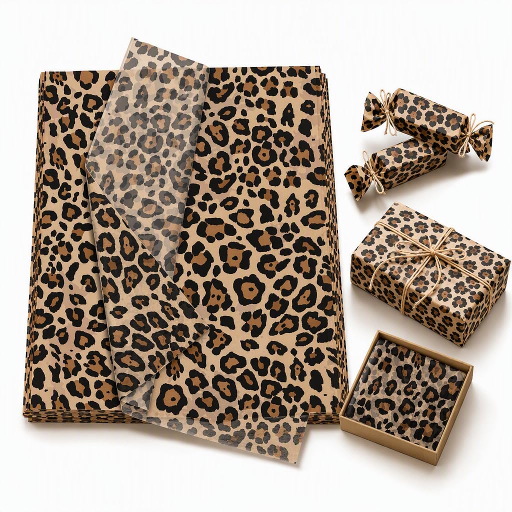 50 Pcs Leopard Print Wrapping Paper,50x35 Cm Tissue Paper For Gift Wrapping