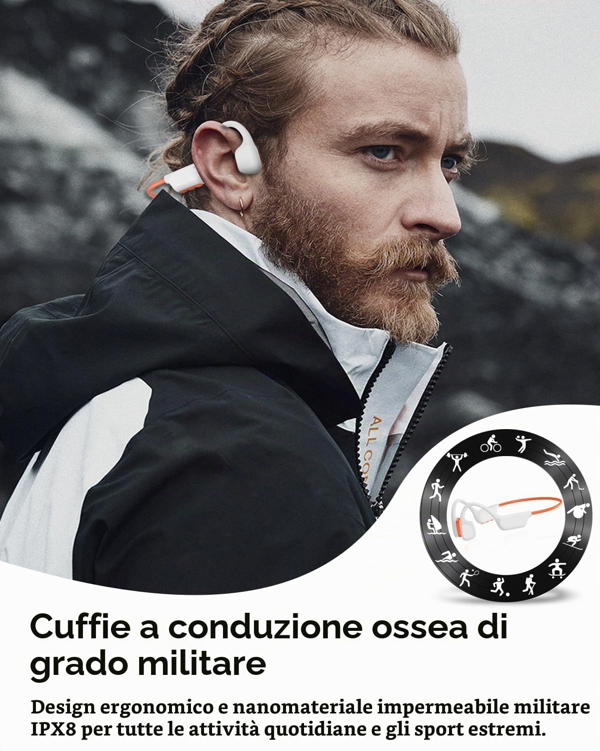 Cuffie a Conduzione Ossea Nuoto, IPX8, Bluetooth 6.0, MP3 8 GB | 12H Anti-Vento Open-Ear Cuffie Nuoto IPX8 Impermeabili, Sportive Auricolari MP3 Integrato, Piscina, Corsa, Ciclismo, Fitness