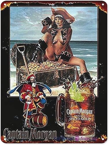 Letrero de metal retro clásico capitán Morgan con especias dorado retro metal arte de pared para el hogar 8 x 12 pulgadas