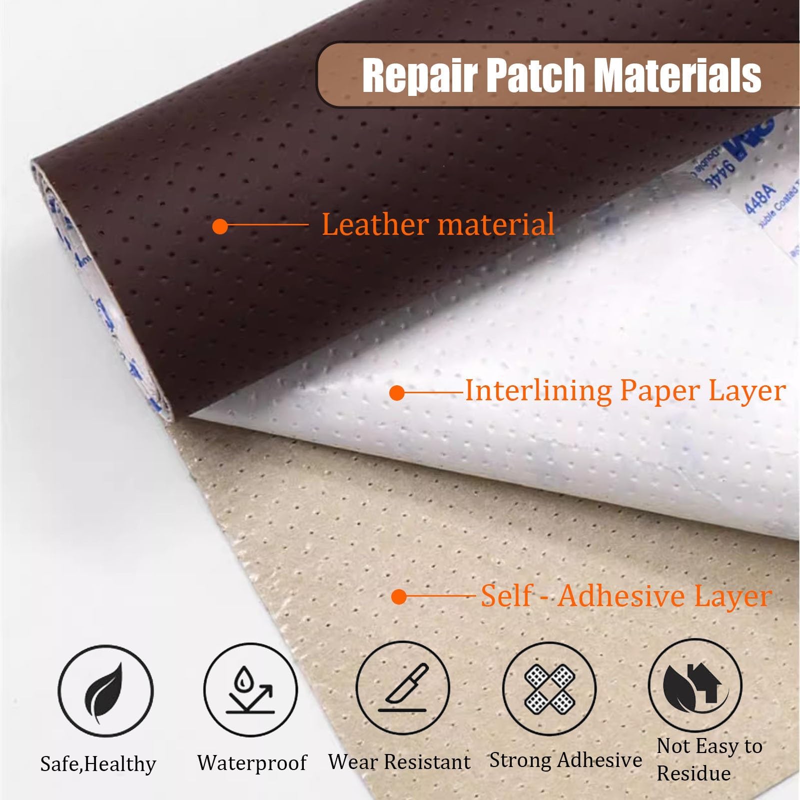 Cuero Adhesivo Parche De Reparación De Cuero De Vinilo Perforado, Kit De Reparación De Cuero Sintético Autoadhesivo, Parche De Tela Adhesivo De Cuero Para Muebles, Sofás, Asientos De Coche, Sillas(Dar