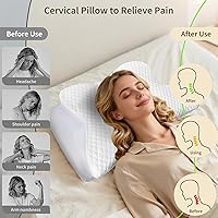 Vista 4 de Almohada cervical para el cuello para dolor de cuello, almohada ortopédica de espuma viscoelástica con diseño contorneado, almohadas de apoyo