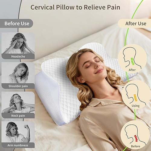 Miniatura 4 de Almohada cervical para el cuello para dolor de cuello, almohada ortopédica de espuma viscoelástica con diseño contorneado, almohadas de apoyo para