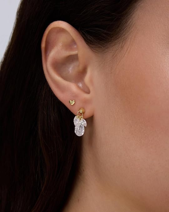 PAVOI 14K Gold Plated Dangle Flat Back Earrings for Women, CZ Stud Piercing