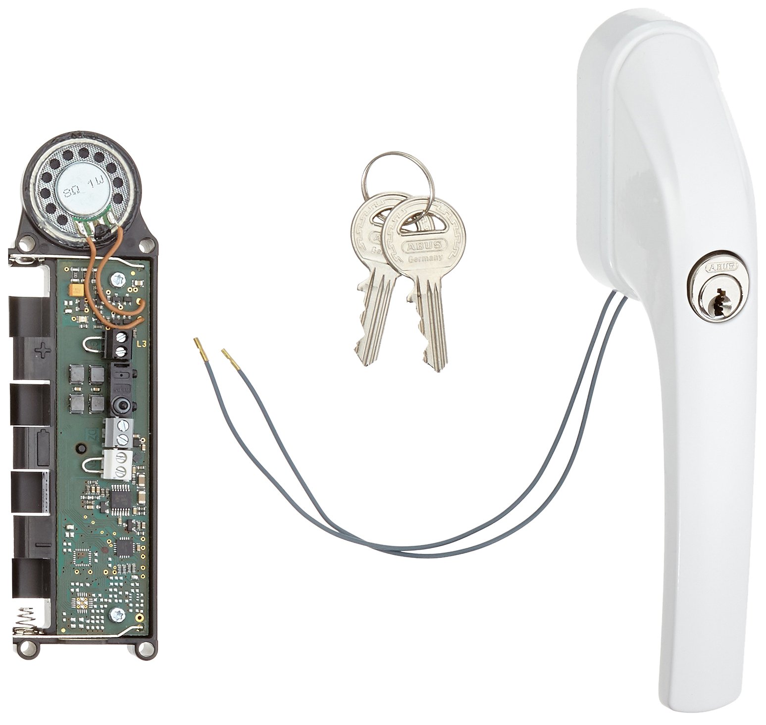 Abus Fos550A Al0125 Spranga con Blocco, Serratura a Spinta con Cilindro e Allarme, Chiave Maestra, Livello di Sicurezza: 10, 07299, Bianco