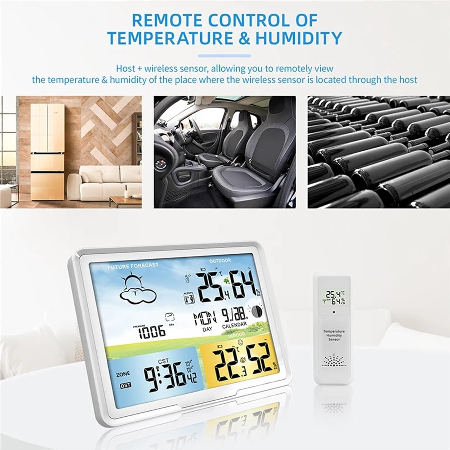 Weather station monitoring temperature and humidity in various locations