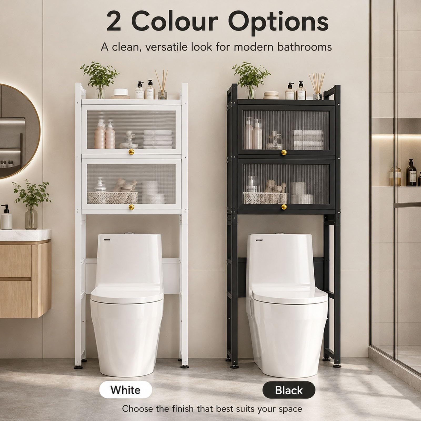 Mobile Portaoggetti Sopra WC, Armadietto Bagno a 3 Livelli con Ante