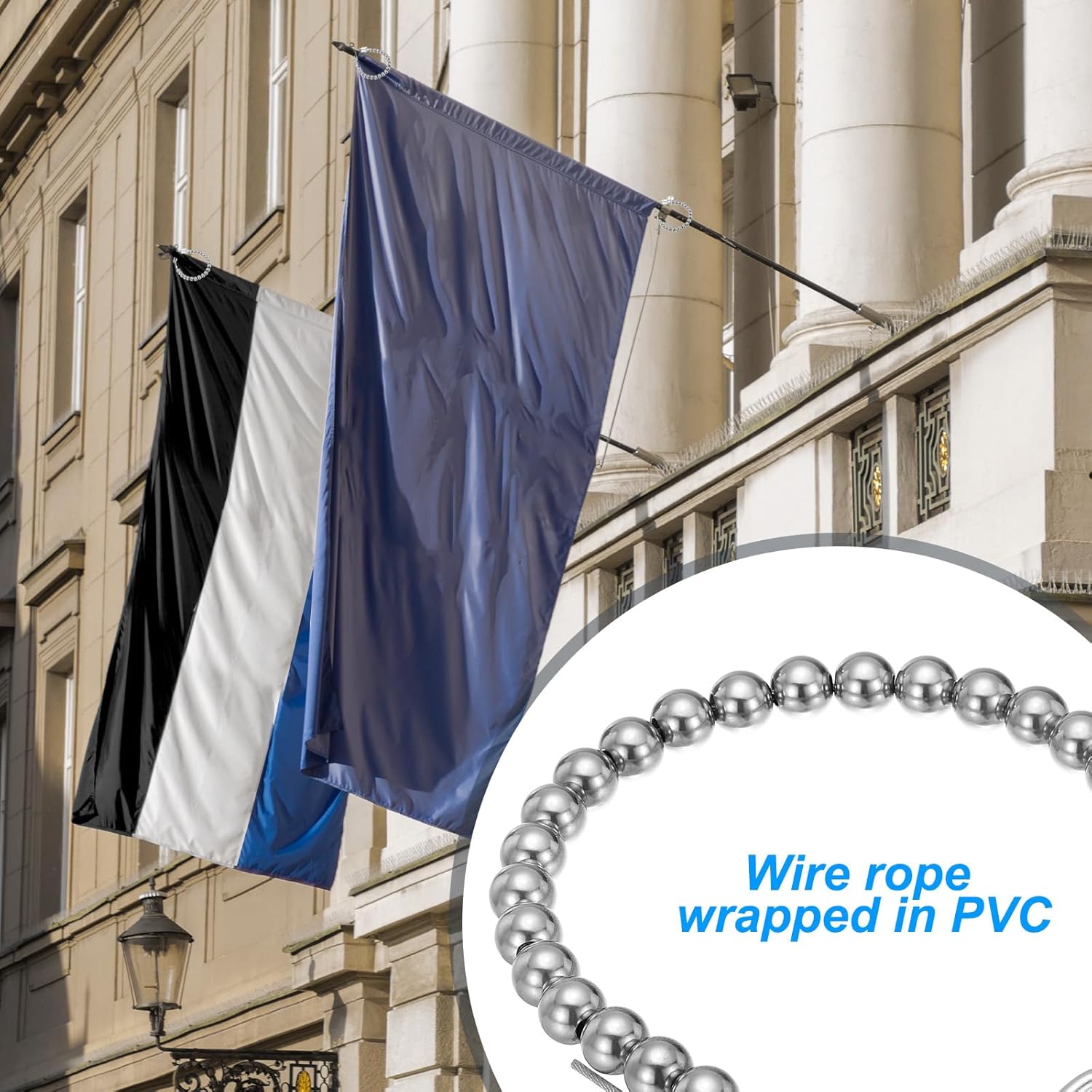 PATIKIL Flagpole Retainer Ring Flag Pole Accessories, Flag Beaded Mount Ring Fits 4" 5" 6" 7" 8" Flagpole Keep Flag Close to Pole Weight with 304 Stainless Steel Cable, Gray