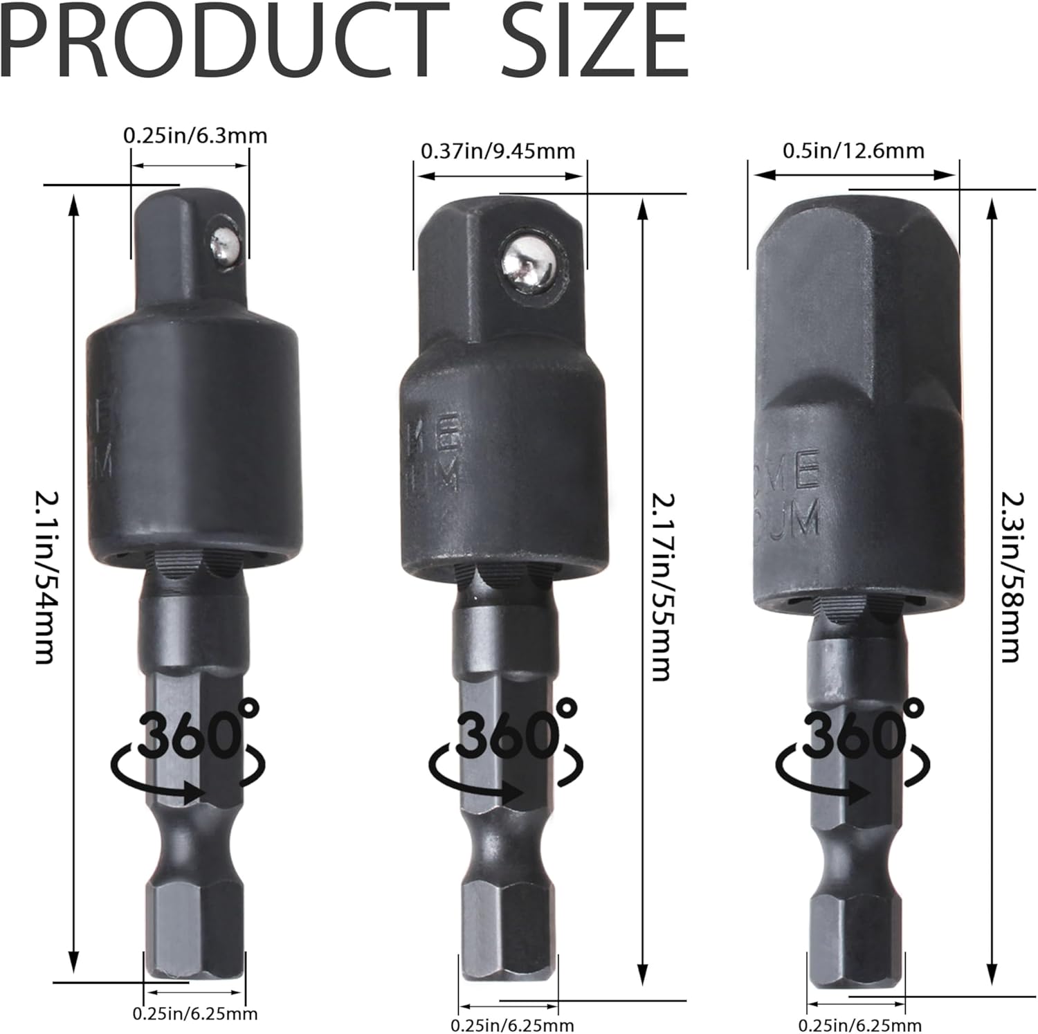 360° Rotatable Socket Drils Ratchet Extension for Dewalt Power Dril,1/4" 3/8" 1/2" Hex Shank lmpact Driver Adapter,Universal Socket Wrench Adapter Set-3-Piece