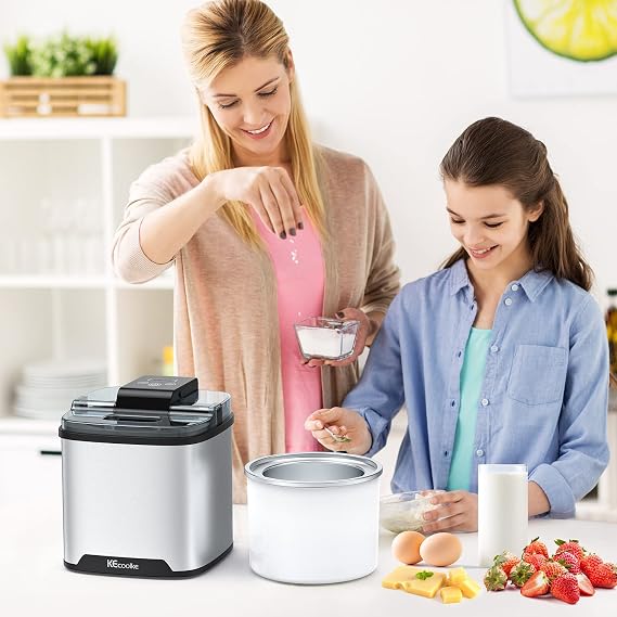 KECOOLKE Ice Cream Maker, Electric Ice Cream Machine Countertop Fruit Soft Serve Homemade Large Capacity 2 Quart