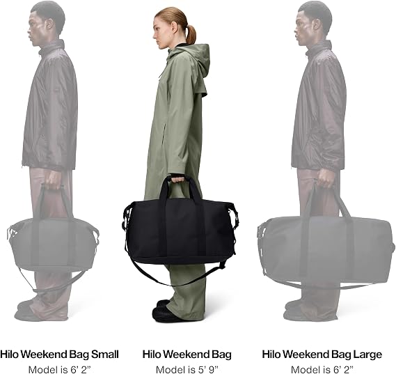 RAINS Hilo Weekend Bag Waterproof Travel Duffel, Shoulder Strap, 9.5 gal | Waterproof PU weekender for women and men; 36 L travel duffel, coated zip, compression straps, detachable strap