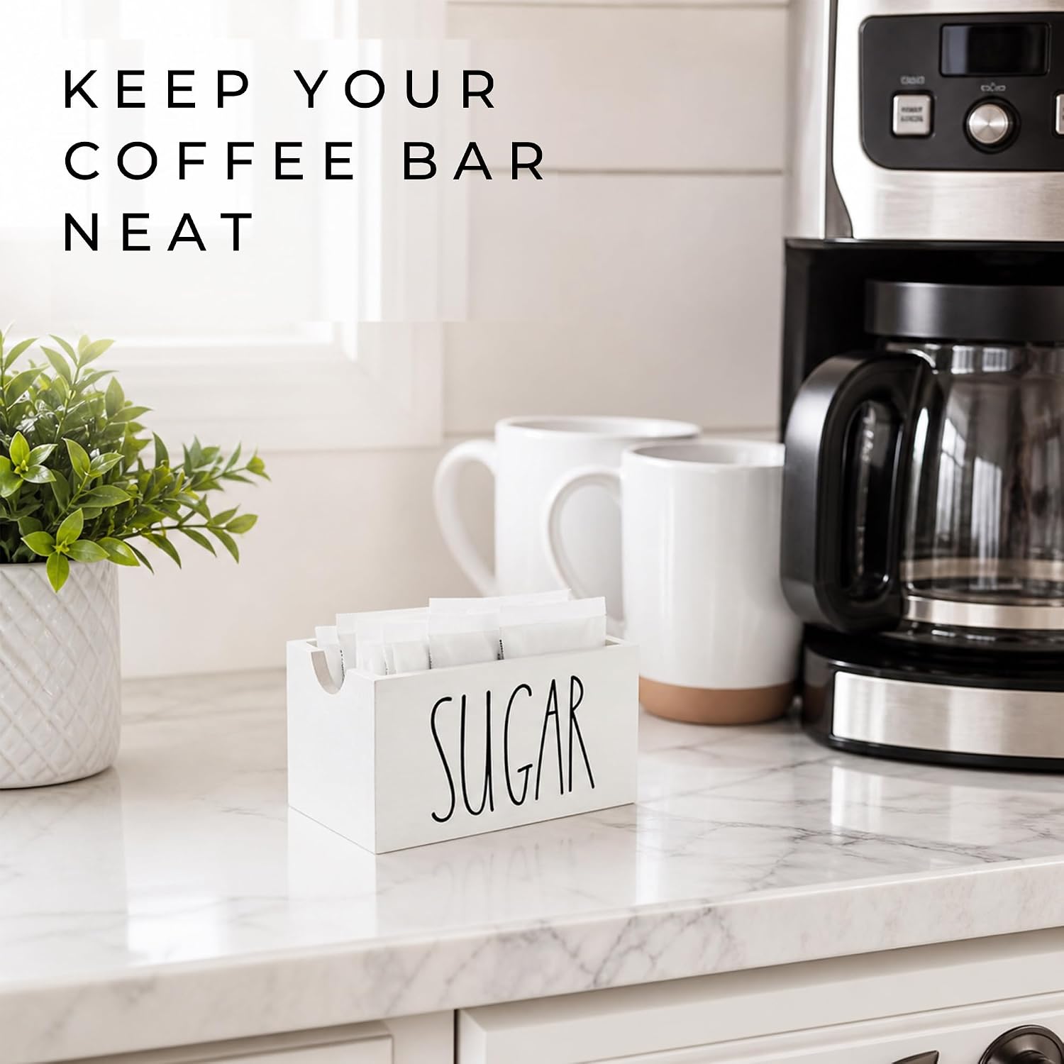 Sugar Packet Holder for Coffee Bar, Farmhouse Sugar Packets Caddy, Wood Sugar Packet Container, Sugar Packets Dispenser, Sugar Packet Organizer for Home Restaurant (White)