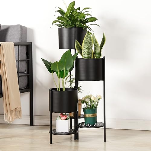 Vista 7 de SSS Furniture Soporte esquinero de metal para plantas de interior, 6 niveles y 6 macetas para exteriores, estantes para sala de estar, estante