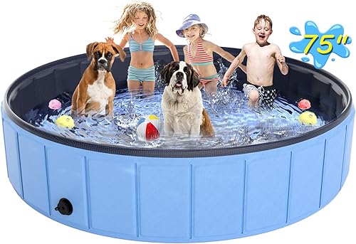 Hyperzoo - Piscina plegable grande para perros de 75 x 16 pulgadas, bañera plegable de gran tamaño para mascotas, piscina portátil para niños,