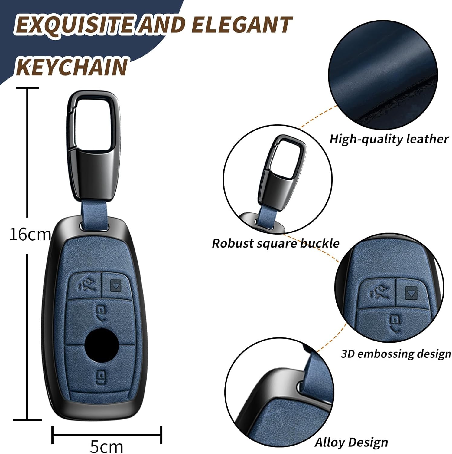 Key Fob Cover Lether Key Case Shell Full Protection Compatible for A C E S G CLA CLS CLK GLC ML GLE GLS SL SLR AMG Smart Button Keys Case Protector (Blue)