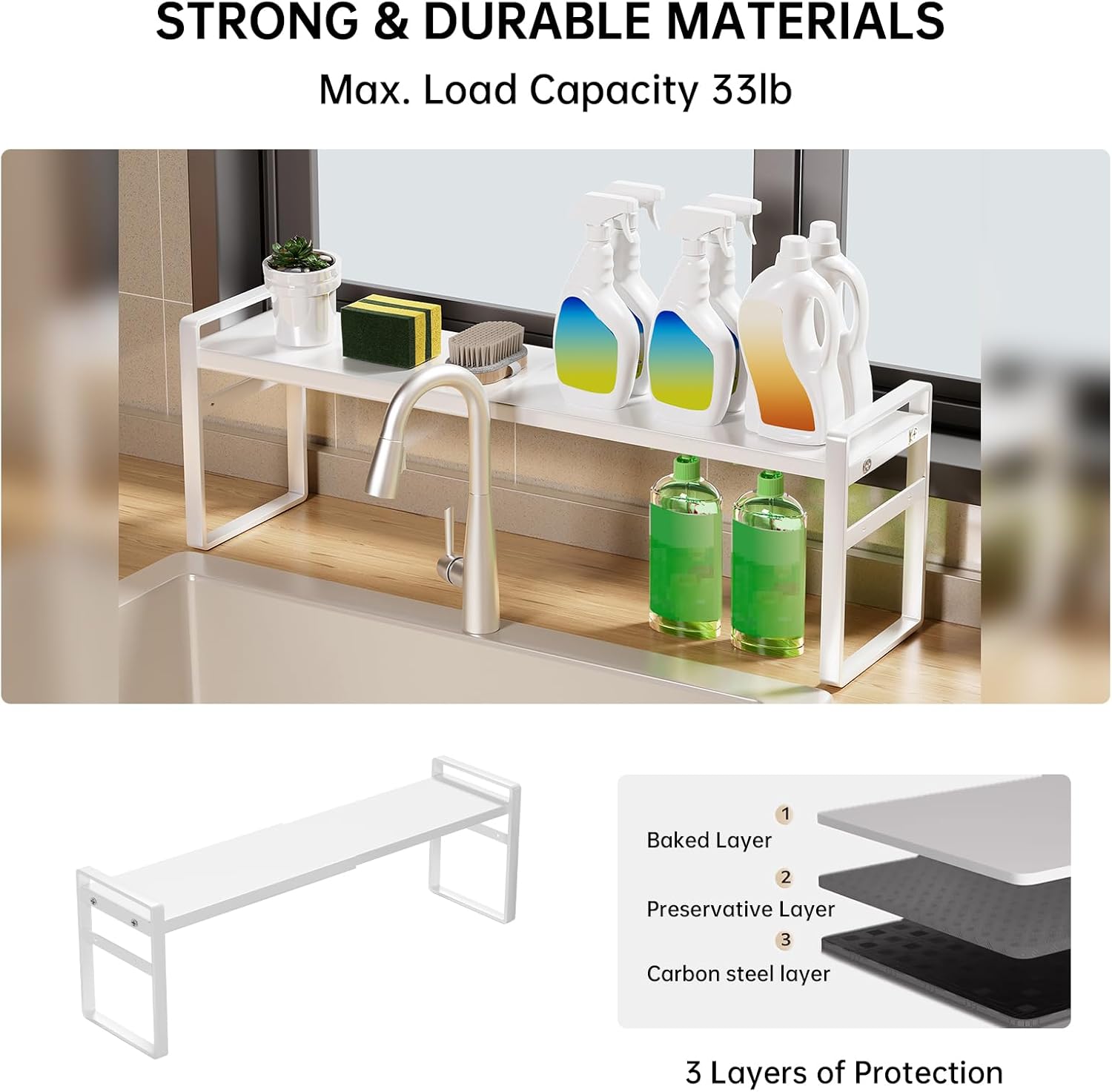 1pc Small Narrow Tall Shelf for Windowsill Kitchen Organizer Stackable Shelves Bathroom Sill Thin Shelves for Narrow Spaces Counter Top Racks (White, L13.8-23.6'' * W5.9'' * H7.5'')