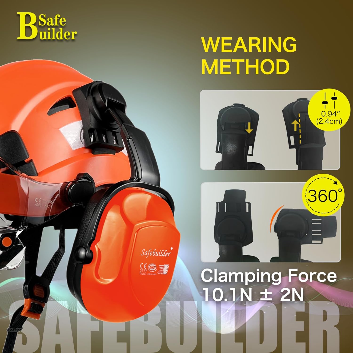 SAFEBUILDER 30dB Ear Muffs Hard Hats Type Safety Earmuffs For Safety Helmet Hearing Protection Earmuffs ANSI S3.19