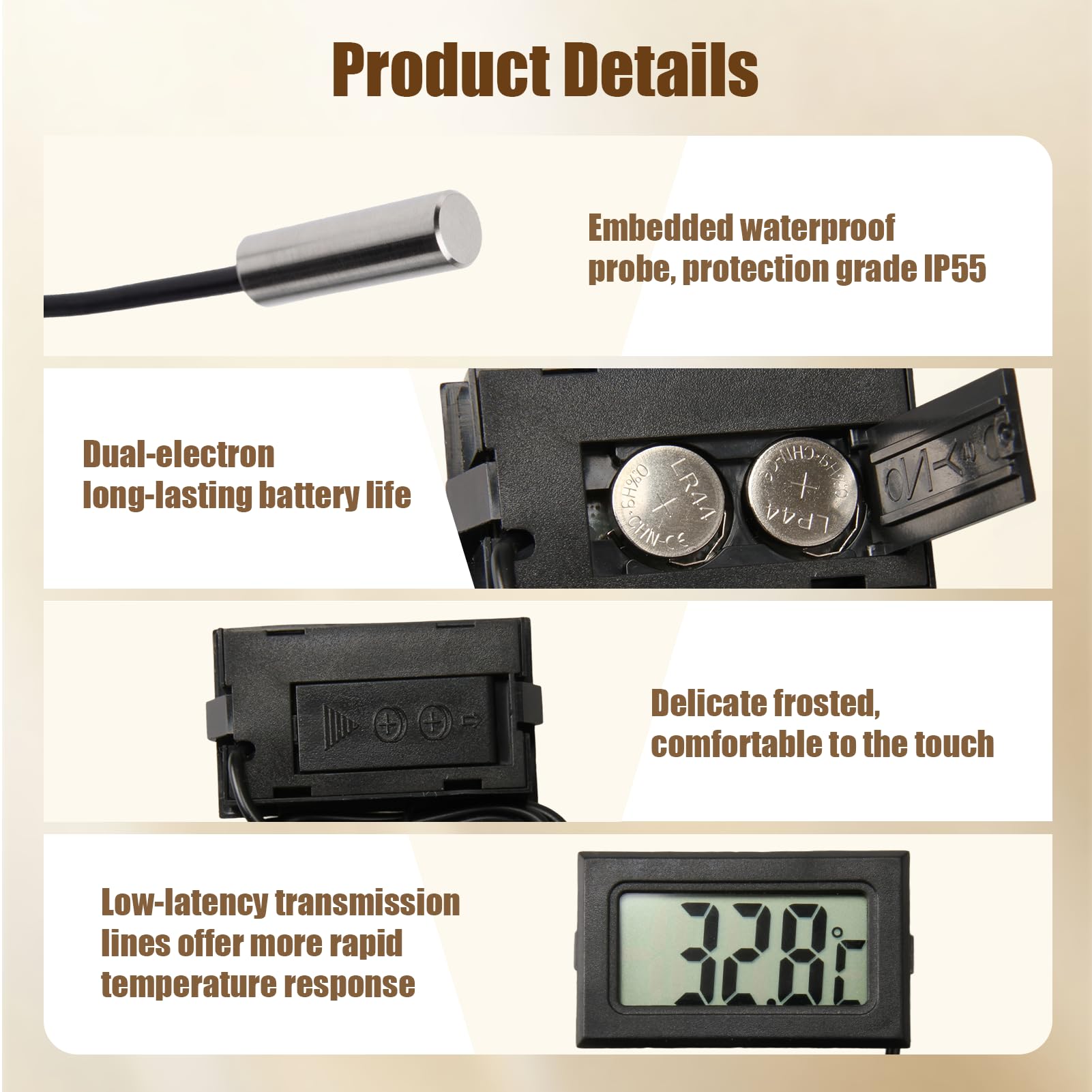 4 Mini Thermomètre Numérique, Thermomètre Digital LCD Moniteur de Température avec 1m Sonde Externe pour Reptiles Réfrigérateur Congélateur Réfrigérateur Aquarium Incubateur Volaille