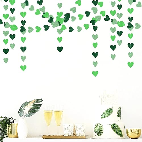 Miniatura 6 de Decoración de fiesta verde con forma de corazón guirnalda de papel  Decoración colgante de 52 pies decoración del día de San Patricio primavera