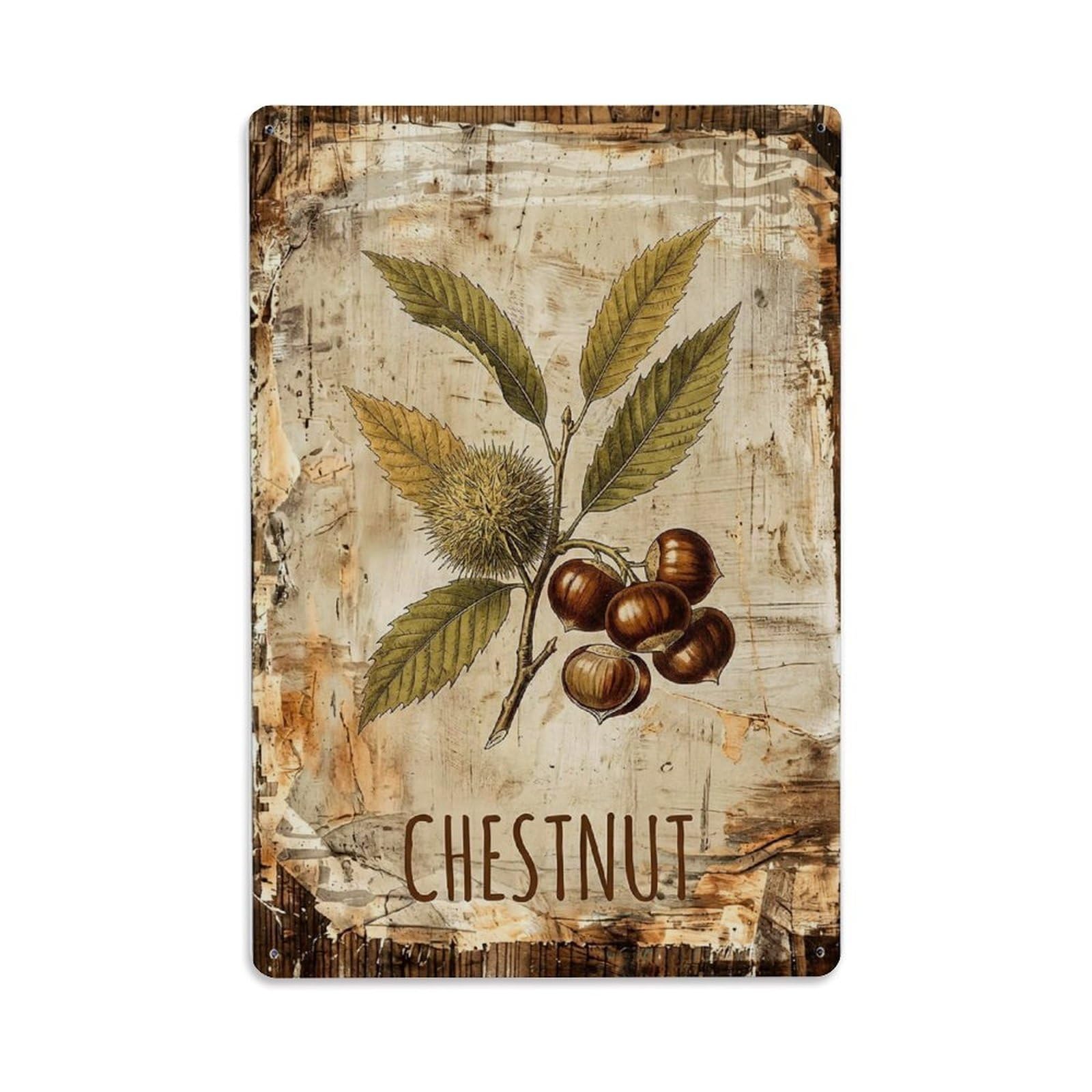 Chestnut Tree Nut Vintage Metal Tin Sign Plaque Wall Decor for Cafe, Club, Garden Metal Poster 8x12Inch
