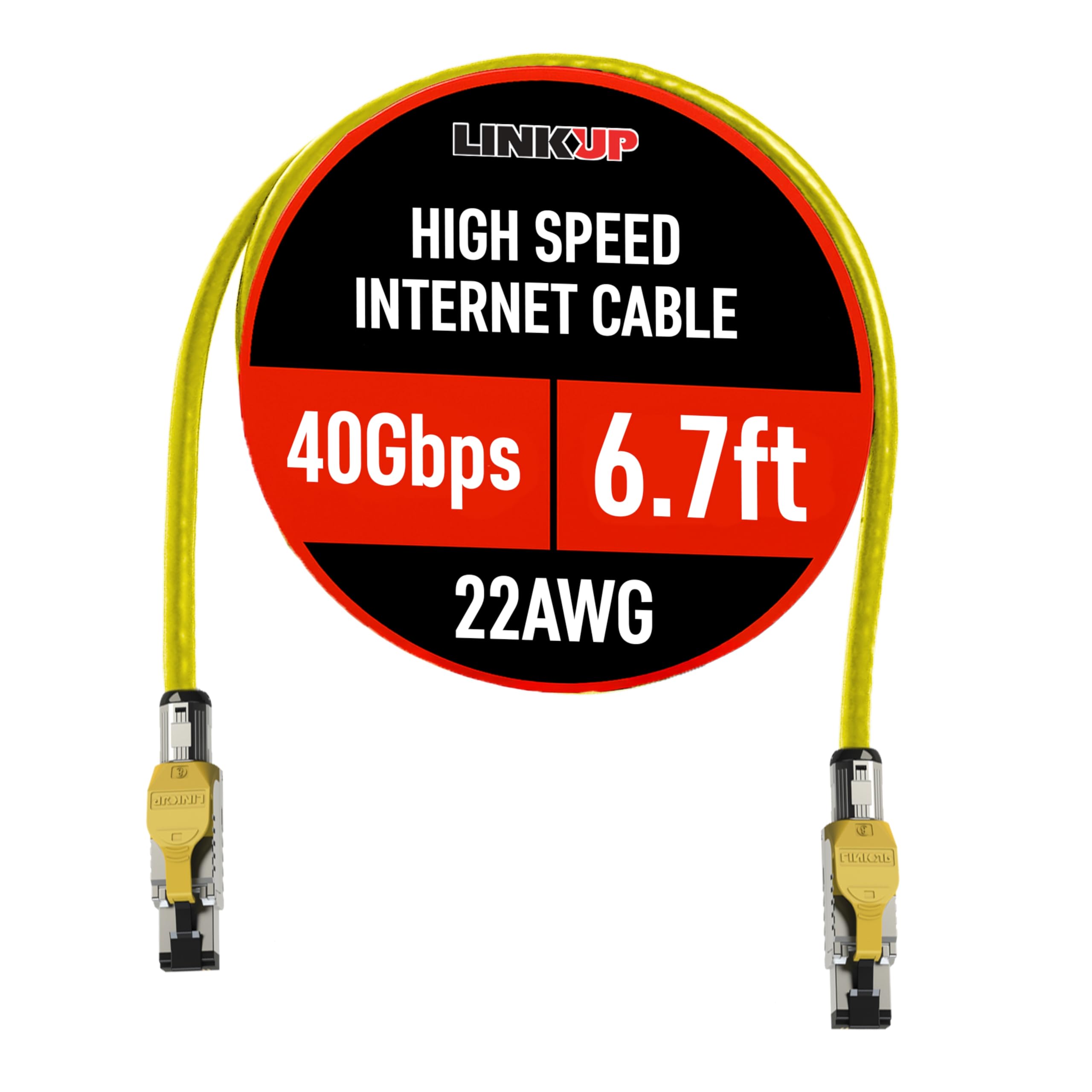 LINKUP - Cat8 Ethernet Patch Cable S/FTP 22AWG Screened Solid Cable | 2000Mhz (2Ghz) up to 40Gbps | Future 5th-Gen Ethernet LAN Network 40G Structure Wires - |Yellow| 2 M (6.7ft)